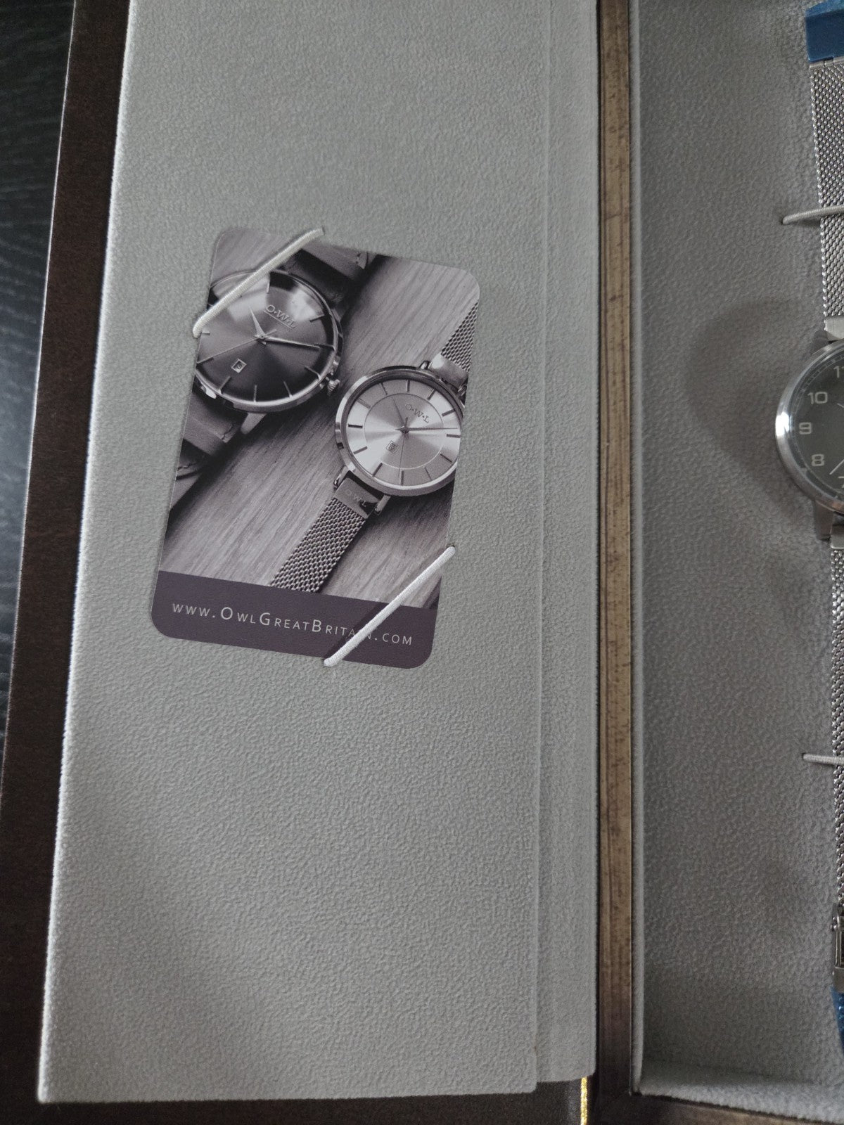 OWL Great Britain Brancaster Men's Watch Polished Silver Mesh Grey Dial B8MSG
