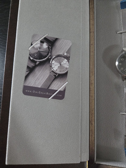 OWL Great Britain Brancaster Men's Watch Polished Silver Mesh Grey Dial B8MSG
