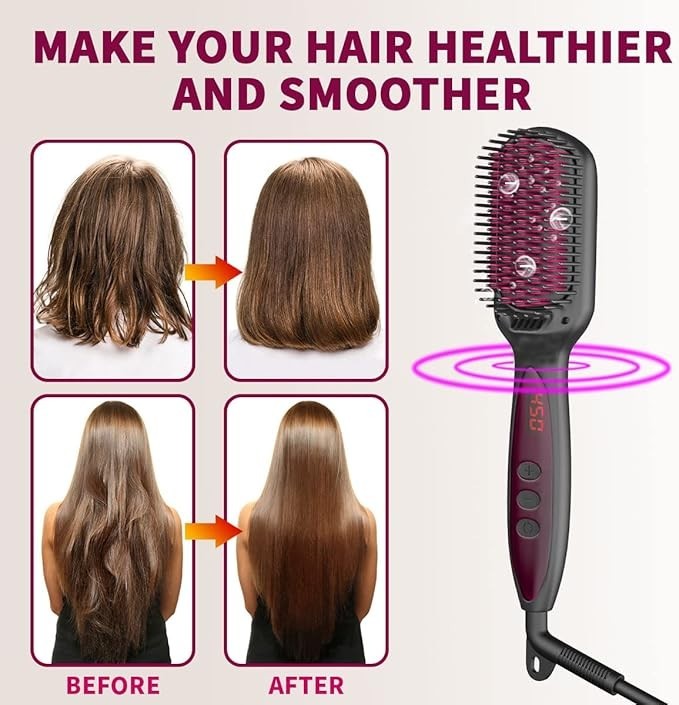 JAMIEWIN Hair Straightener Brush – 3-in-1 Ionic Ceramic Comb | Anti-Scald