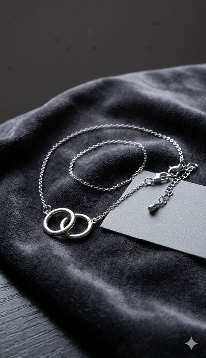 Elegant Silver Plated Double Circle Necklace - Minimalist Geometric Pendant - NE