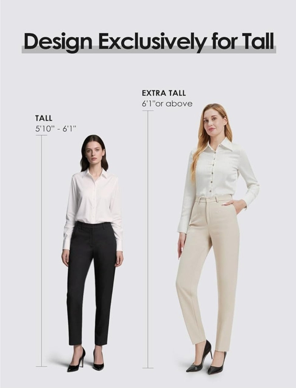 ZYLIOO Tall Women's Chinos Light Khaki Long Leg Stretch Trousers Smart Casual