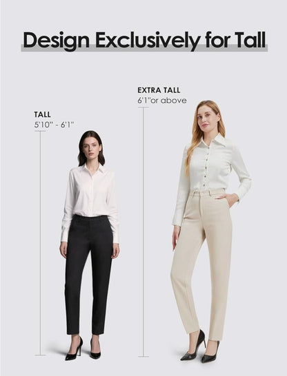 ZYLIOO Tall Women's Chinos Light Khaki Long Leg Stretch Trousers Smart Casual