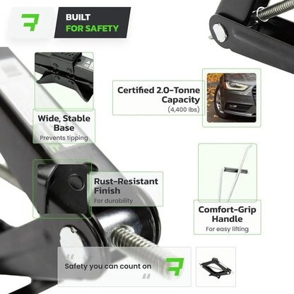 2 Ton Scissor Jack for Car Van SUV - Universal Emergency Lifting Kit & Bag