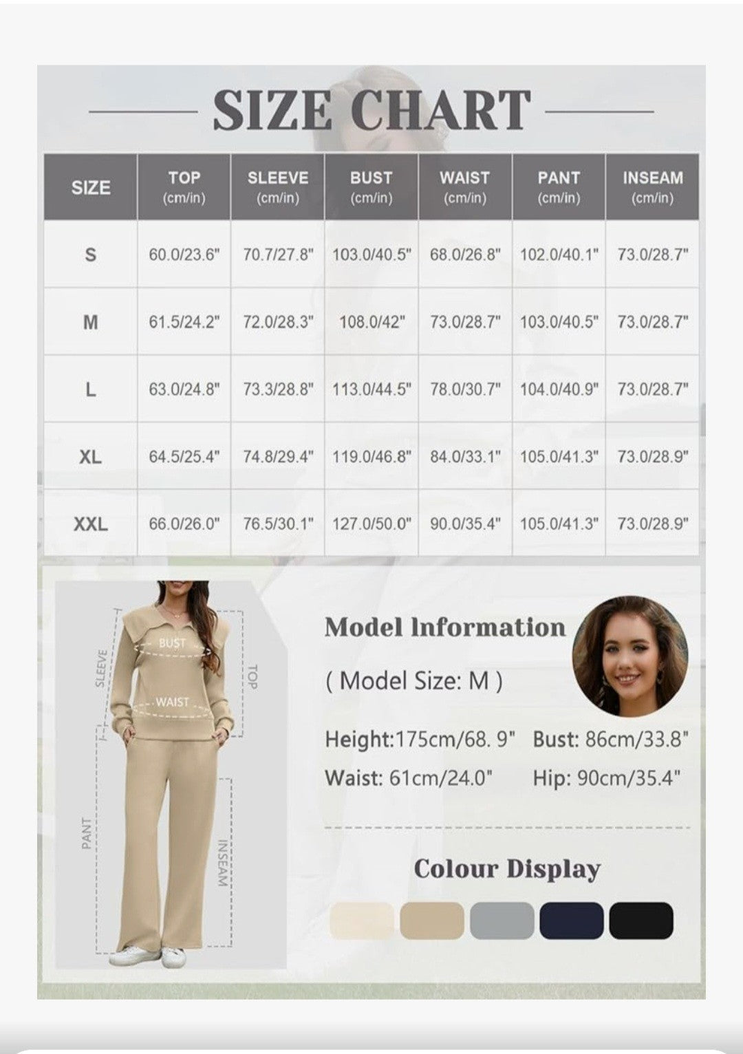 GheChury Women's 2 Piece Lounge Set Khaki Beige Half Zip Sweatshirt & Wide...