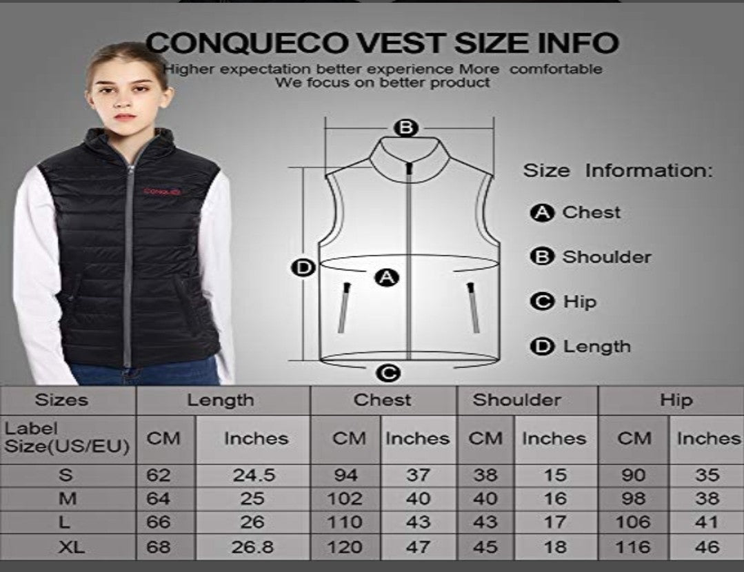 NEW CONQUECO Women's Heated Vest (Size S) with Power Bank, Navy Blue