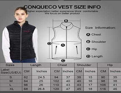 NEW CONQUECO Women's Heated Vest (Size S) with Power Bank, Navy Blue