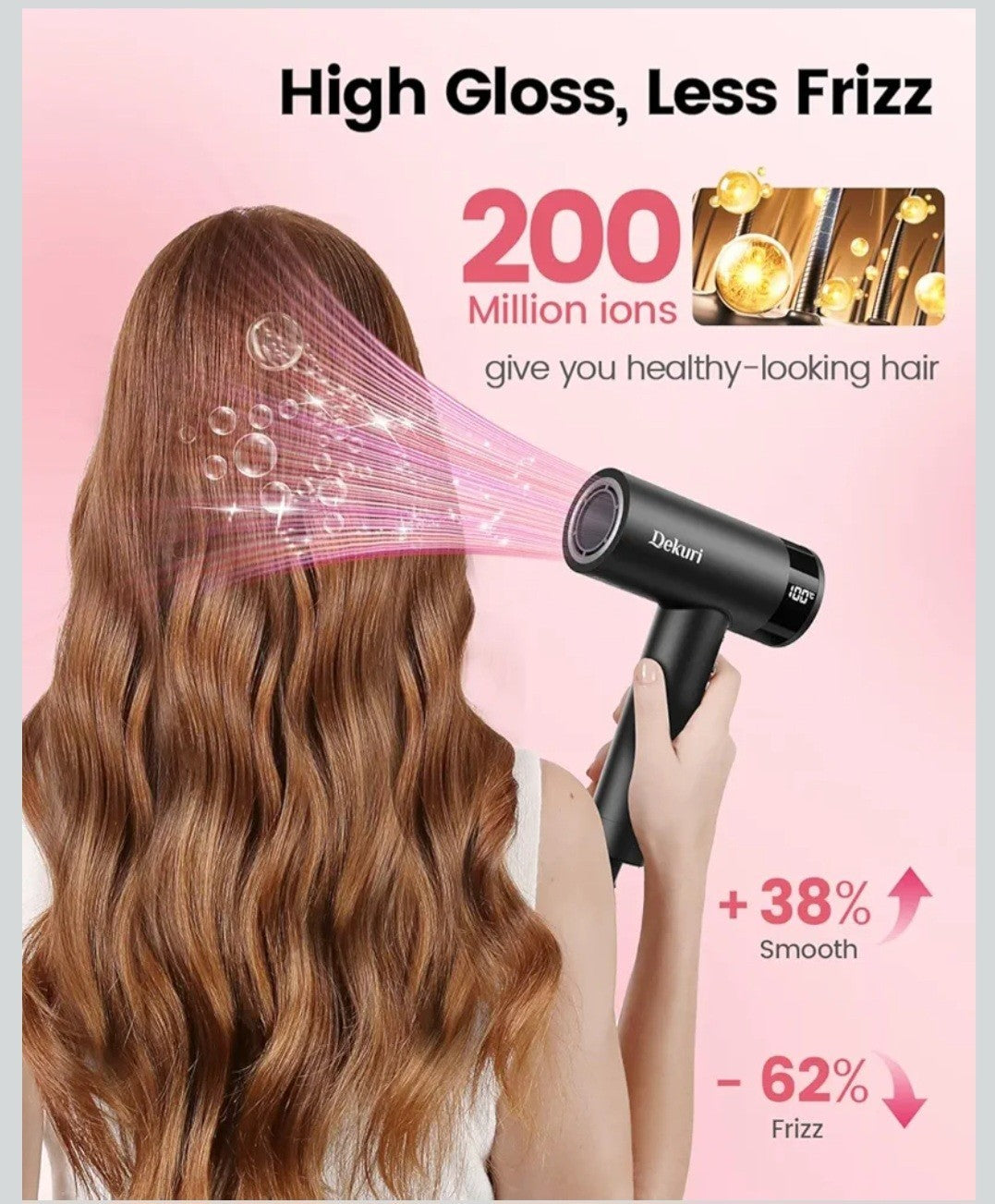 Dekuri Ionic Hair Dryer High Speed Brushless Motor with LED Display Black - NEW