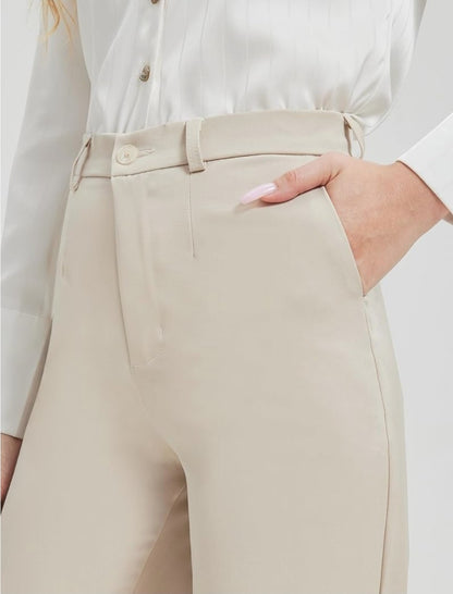 ZYLIOO Tall Women's Chinos Light Khaki Long Leg Stretch Trousers Smart Casual