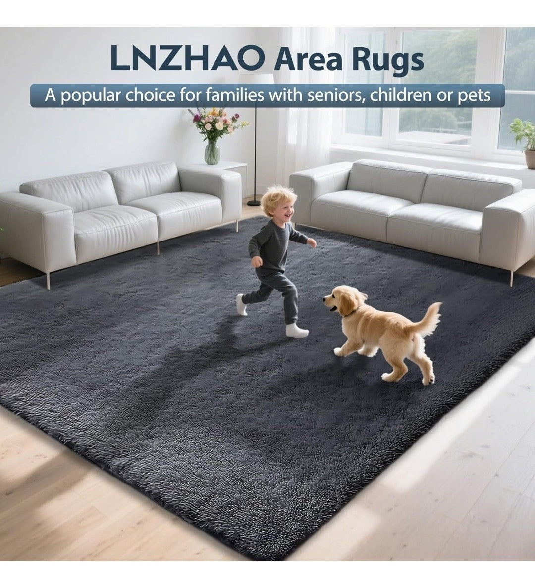 Large Shaggy Rug 200x300cm Deep Grey Living Room Bedroom Area Rug Non-Slip NEW
