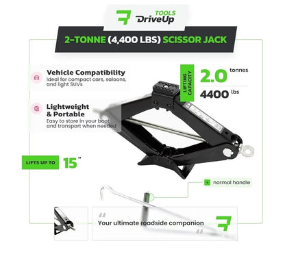 2 Ton Scissor Jack for Car Van SUV - Universal Emergency Lifting Kit & Bag