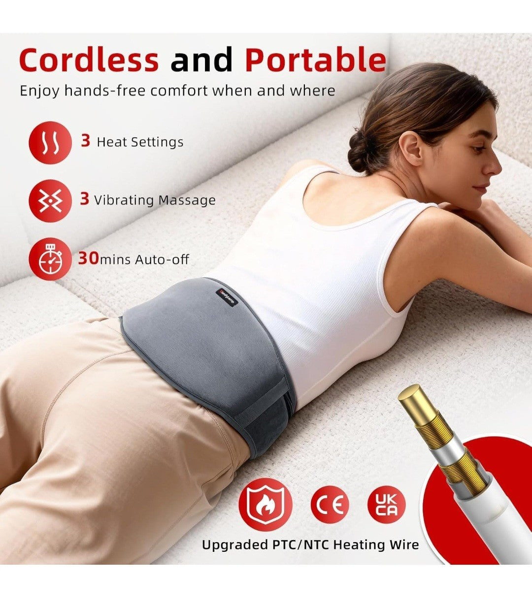 Comfytemp Cordless Lower Back Heating Pad & Massage Belt - Premium Grey
