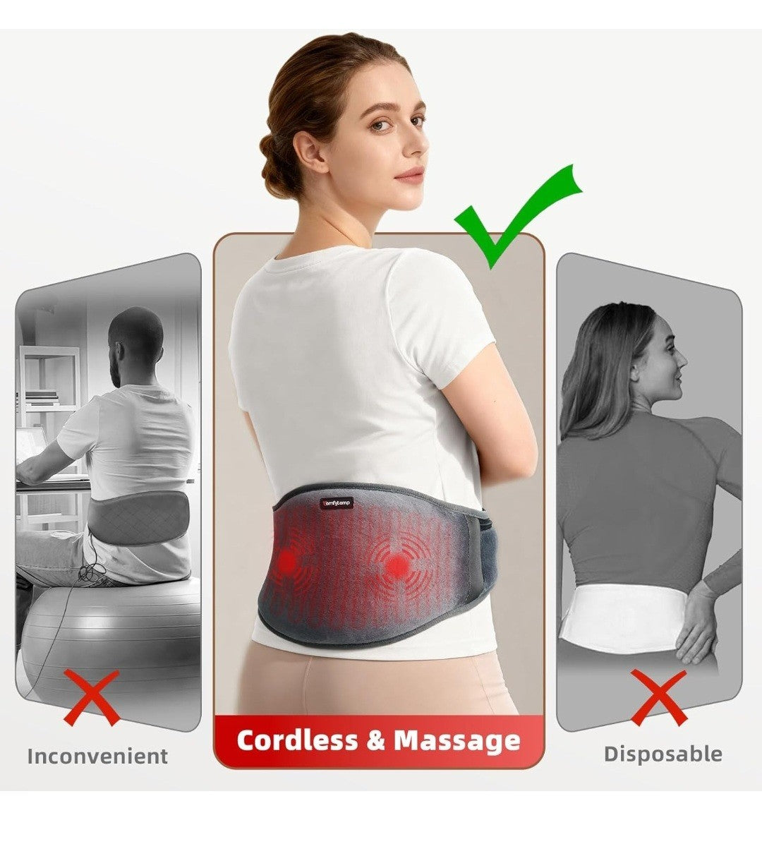 Comfytemp Cordless Lower Back Heating Pad & Massage Belt - Premium Grey