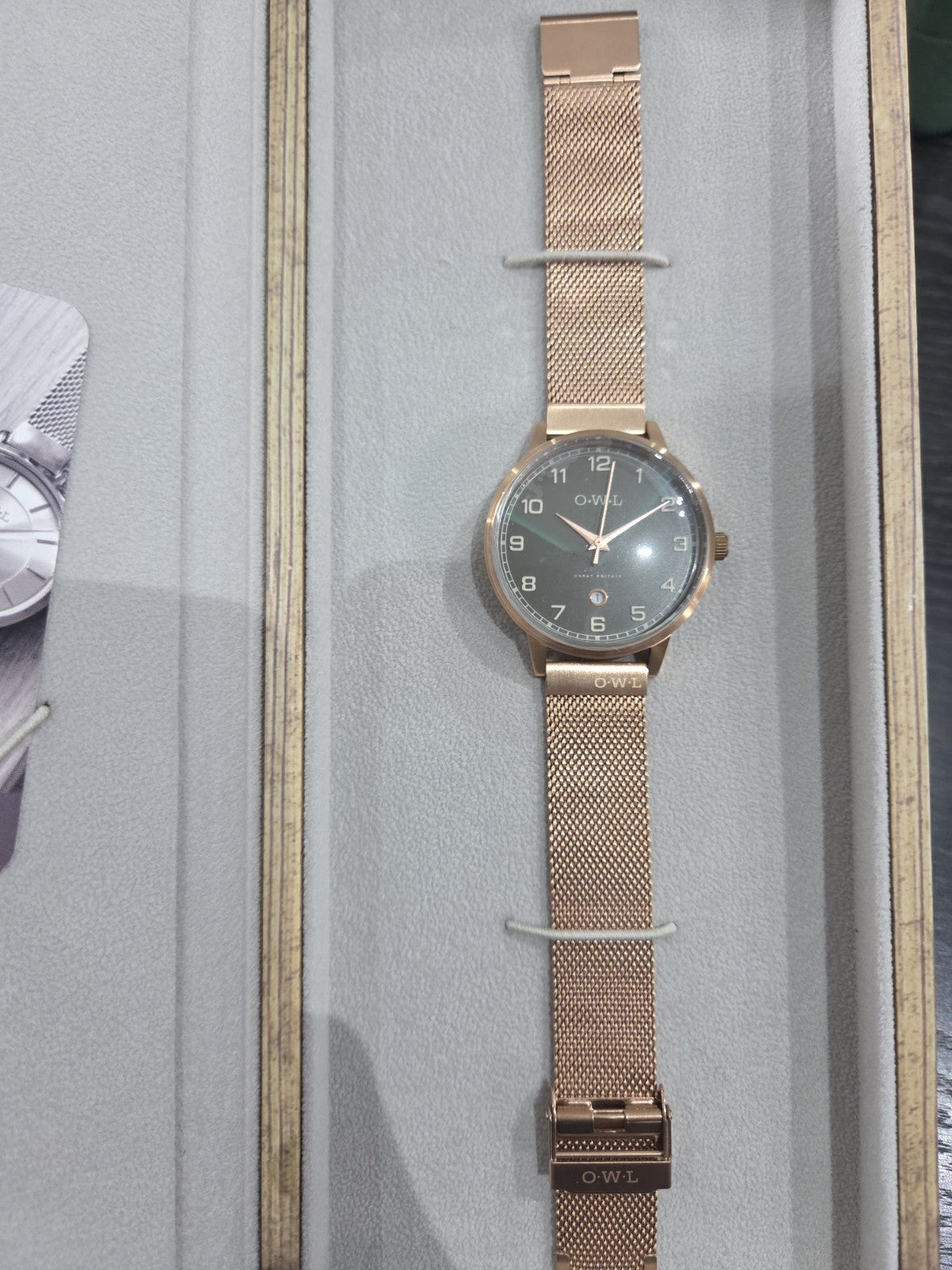 OWL Great Britain Brancaster Men's Watch Rose Gold Mesh Stone Grey New Box B8MRG