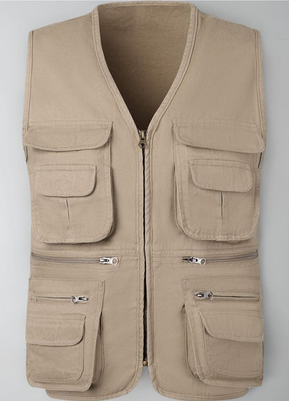 Men's KTWOLEN Multi-Pocket Fishing Vest Outdoor Safari Gilet Beige 6XL