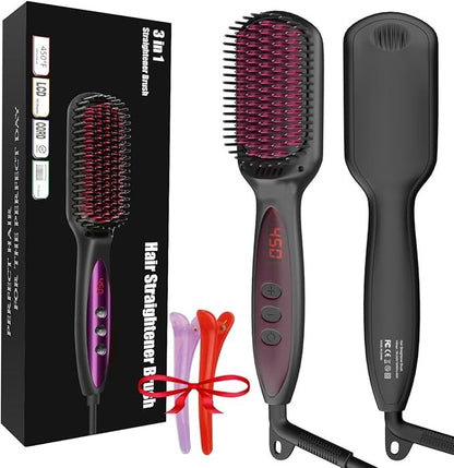 JAMIEWIN Hair Straightener Brush – 3-in-1 Ionic Ceramic Comb | Anti-Scald