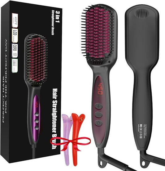 JAMIEWIN Hair Straightener Brush – 3-in-1 Ionic Ceramic Comb | Anti-Scald