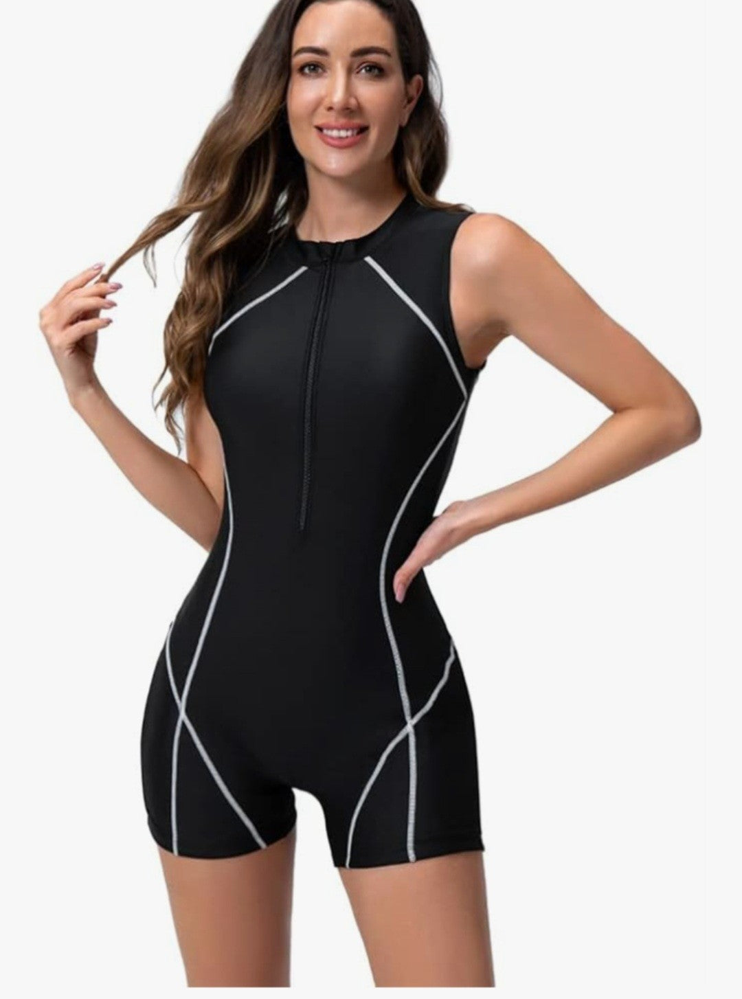 ODIZLI Womens Black Sleeveless Shorty Wetsuit Swimsuit Front Zip Trisuit Size M