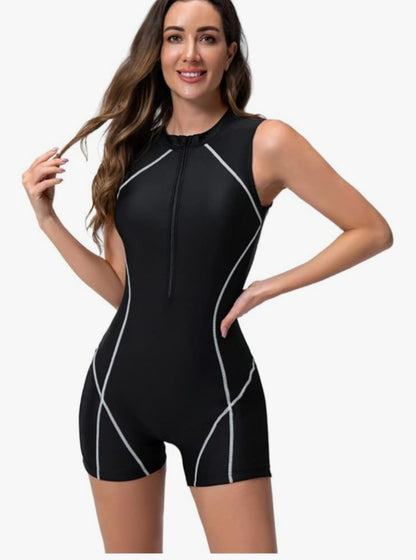 ODIZLI Womens Black Sleeveless Shorty Wetsuit Swimsuit Front Zip Trisuit Size M