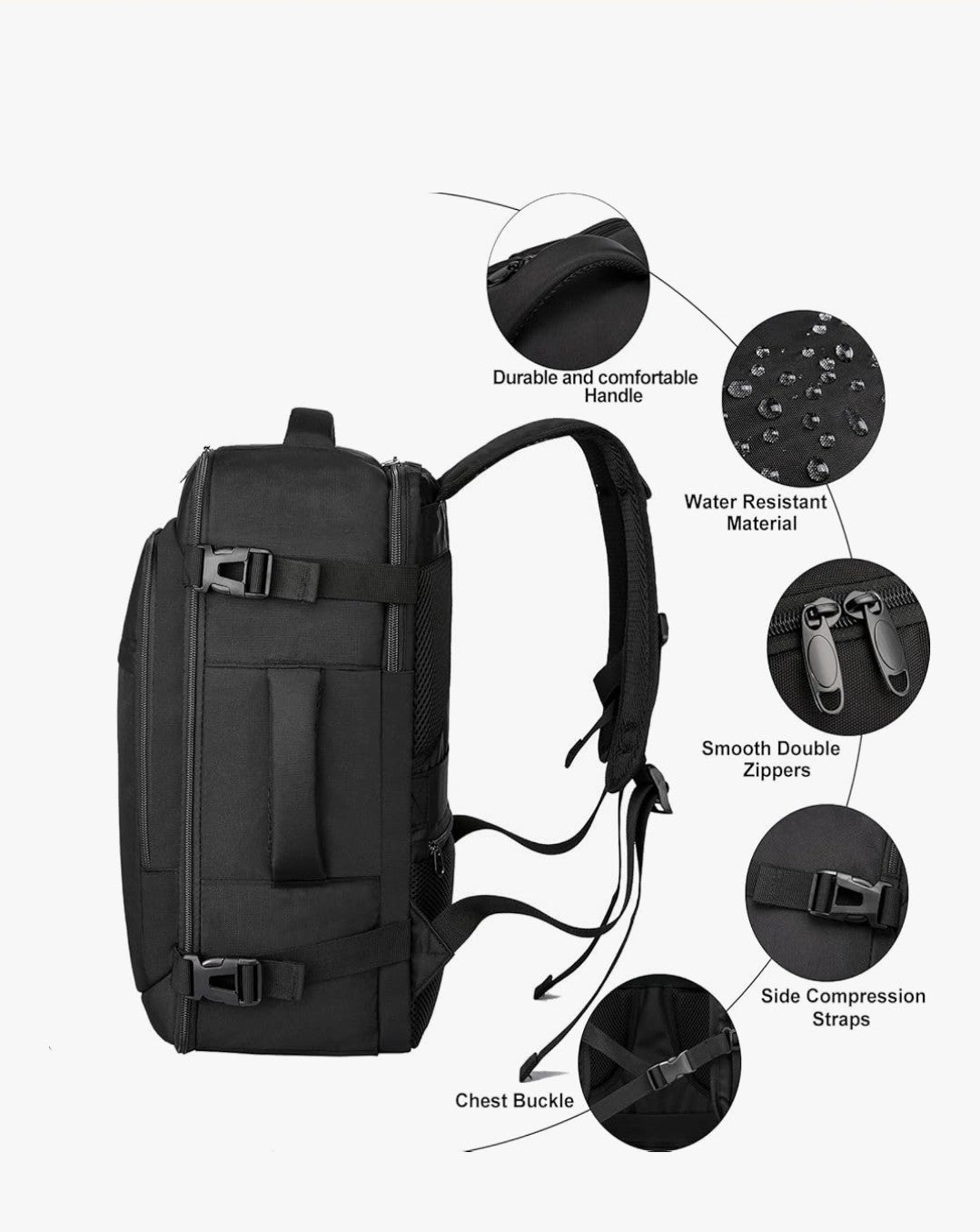 ENZOSUM Cabin Bag 45x36x20cm for EasyJet Underseat Personal Item Backpack Black