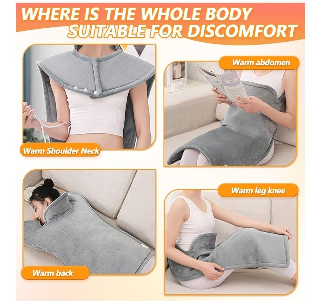 Tatqilo Electric Heating Pad for Back Neck Shoulders 60x100cm Heat Relief Grey