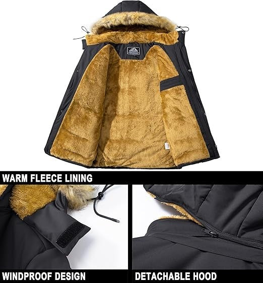 Men's Winter Jacket Navy Blue XL New With Tags Fleece Lined Parka Fur Hood Warm