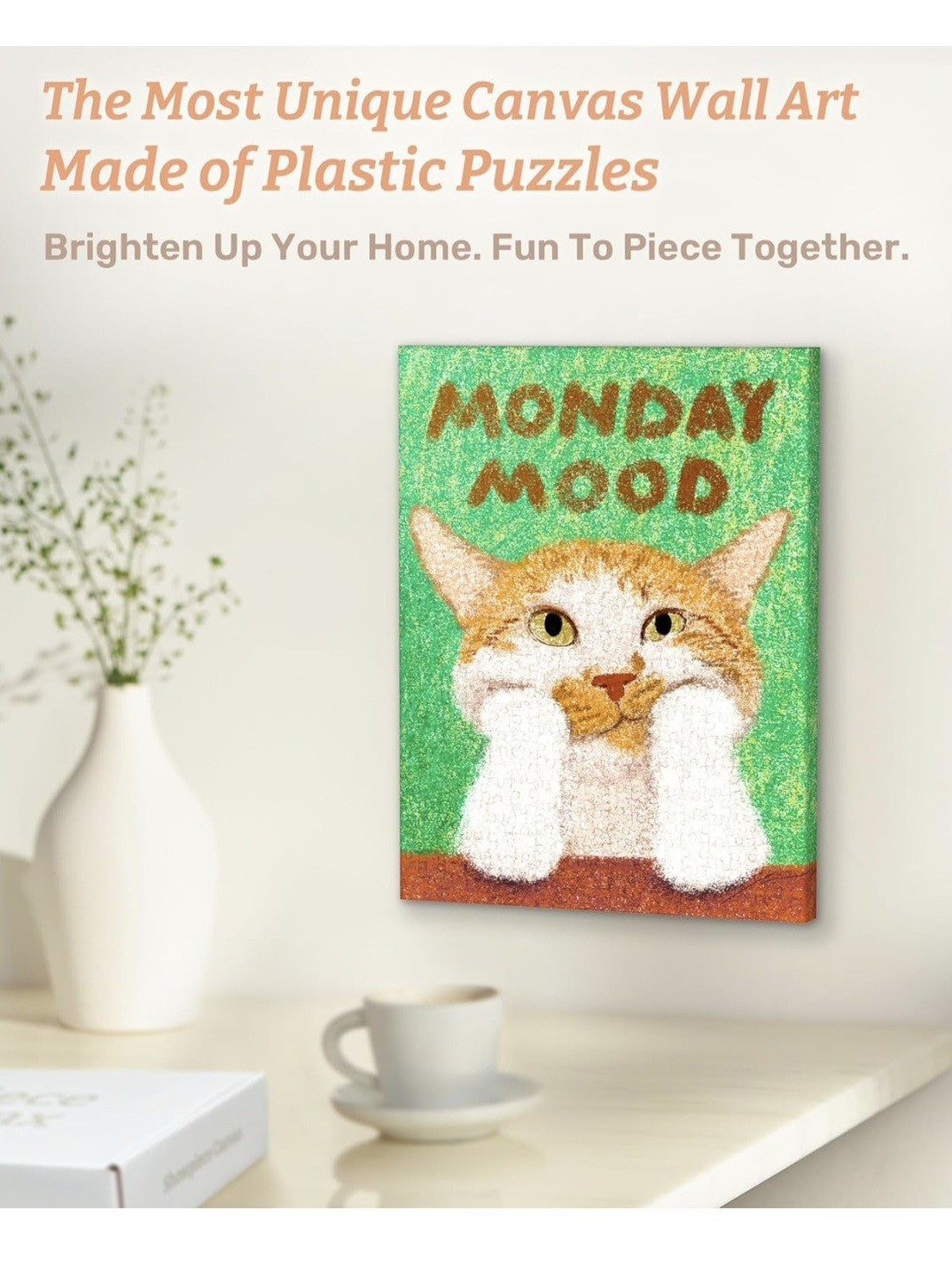 BNIB PieceRelax Showpiece Canvas Jigsaw Puzzle - Monday Mood Cat - 366pcs NEW