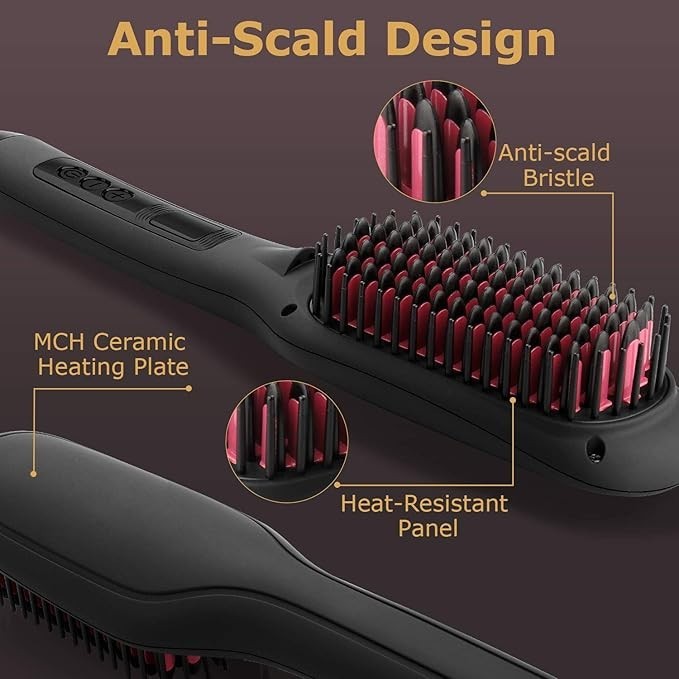 JAMIEWIN Hair Straightener Brush – 3-in-1 Ionic Ceramic Comb | Anti-Scald