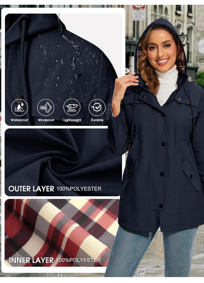 Women’s Waterproof Raincoat Navy Blue Size XXL Jacket Hooded Windproof New