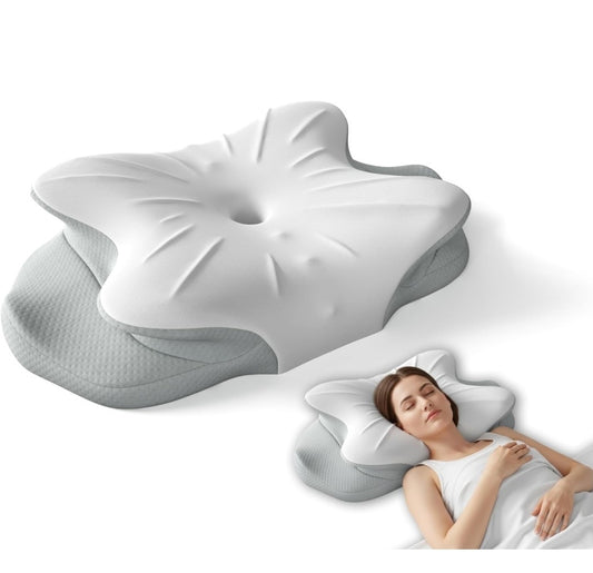 RUMMY Cervical Memory Foam Pillow - Ergonomic Neck Support - Grey