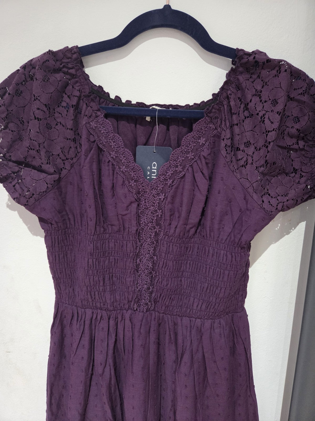 Anna-Kaci Plum Purple Maxi Dress M BNWT Boho Swiss Dot Lace Crochet Summer
