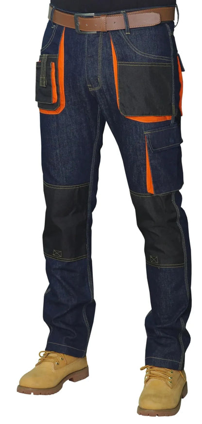 Men's Heavy Duty Work Jeans Durable Multi Pocket Cargo Trousers navy blue