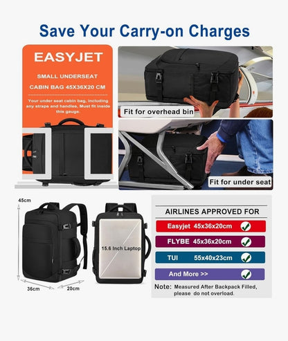 ENZOSUM Cabin Bag 45x36x20cm for EasyJet Underseat Personal Item Backpack Black