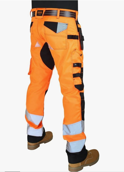 Hashoob Men's Hi Vis Work Trousers Orange Black High Visibility Pants 34/34