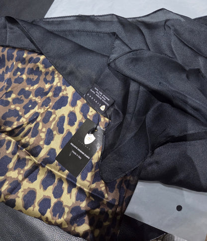 LIVLOKO Italian 100% Satin Scarf Large 180x90cm Blue Black Leopard Print Shawl