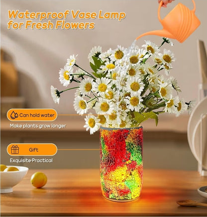 Mosaic Glass Vase Table Lamp Rechargeable LED Bedside Light 5 Colors + Fade New