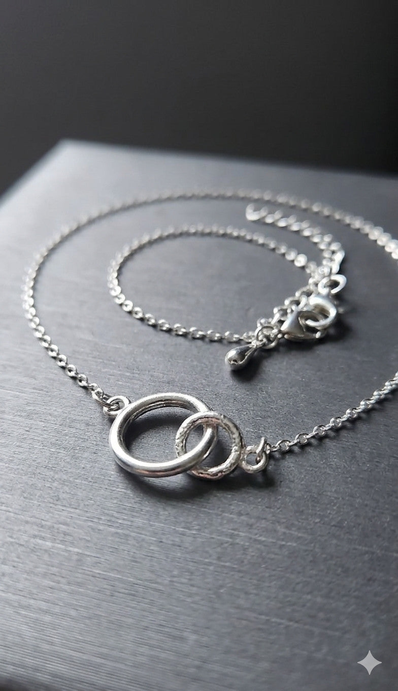 Elegant Silver Plated Double Circle Necklace Minimalist Eternity Pendant Giftbox