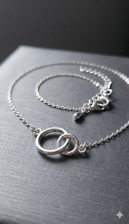 Elegant Silver Plated Double Circle Necklace Minimalist Eternity Pendant Giftbox