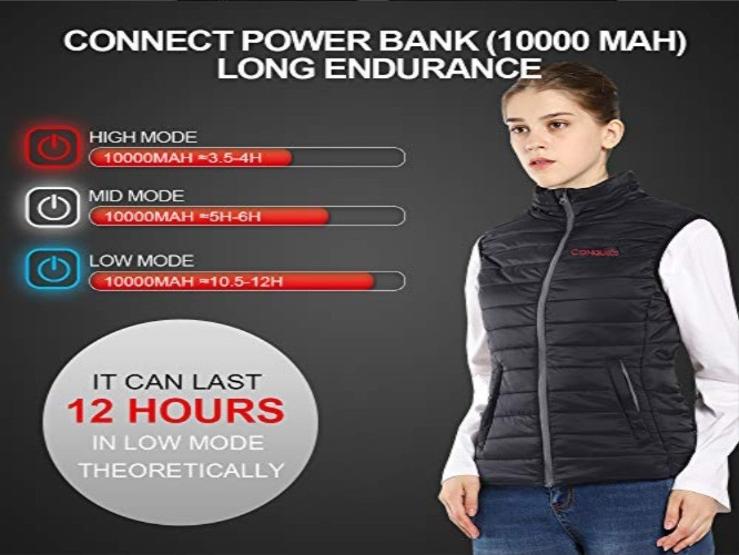 NEW CONQUECO Women's Heated Vest (Size S) with Power Bank, Navy Blue