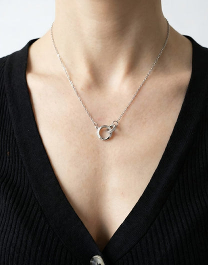 Elegant Silver Plated Double Circle Necklace Minimalist Eternity Pendant Giftbox