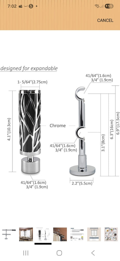 GC Curtain Extendable Chrome Double Curtain Pole Kit 70-120cm - Black & Silver
