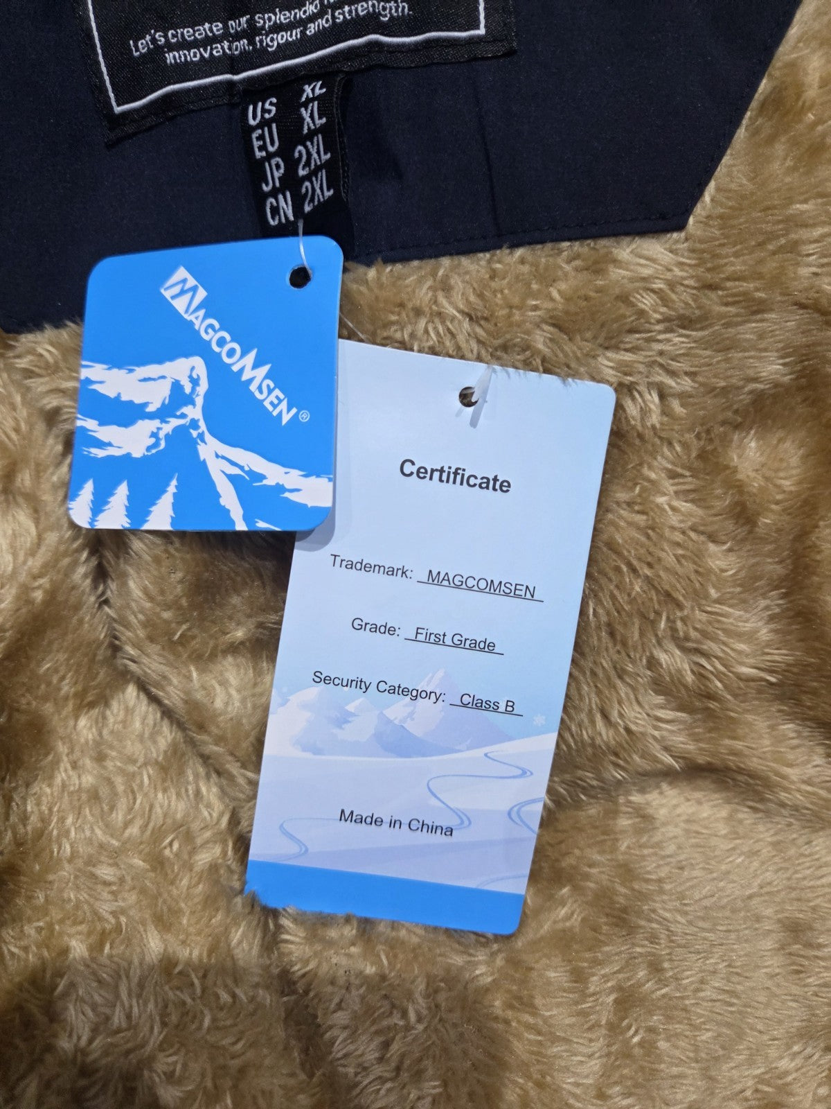 Men's Winter Jacket Navy Blue XL New With Tags Fleece Lined Parka Fur Hood Warm