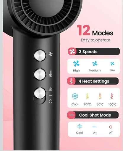 Dekuri Ionic Hair Dryer High Speed Brushless Motor with LED Display Black - NEW