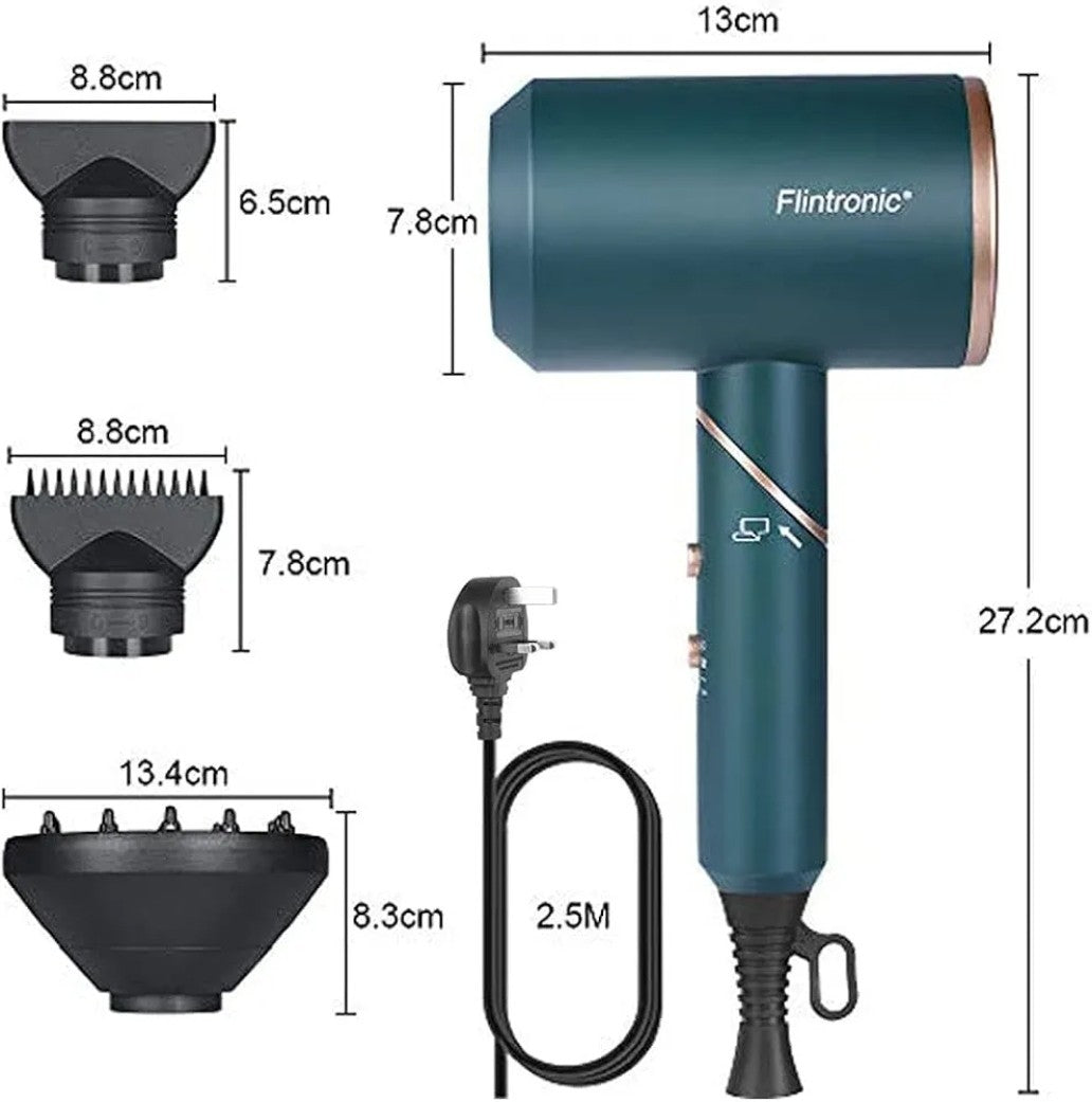 Flintronic Professional Ionic Hair Dryer 2000W - Green - New in Box - With 3...