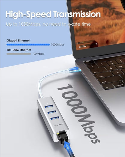 LENTION USB-C Hub to 3x USB 3.0 + Gigabit Ethernet Adapter MacBook Pro Air iPad