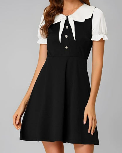 Allegra K Women's 50s Lolita A-Line Dress – Size L | Black & White Peter Pan Collar | BNWT