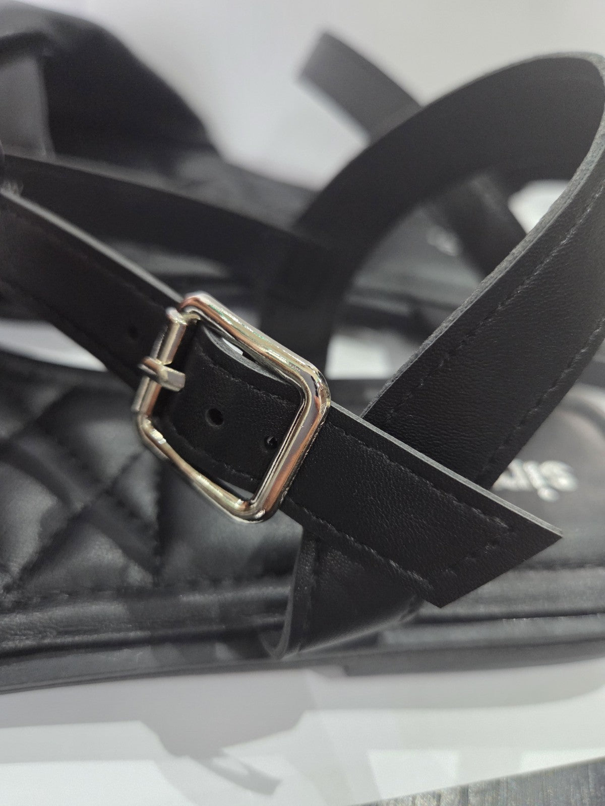 Simply Be Women's Black Flat Sandals Quilted Twist Extra Wide Fit UK 8 EU 42 New