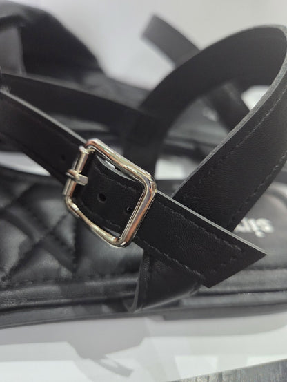 Simply Be Women's Black Flat Sandals Quilted Twist Extra Wide Fit UK 8 EU 42 New