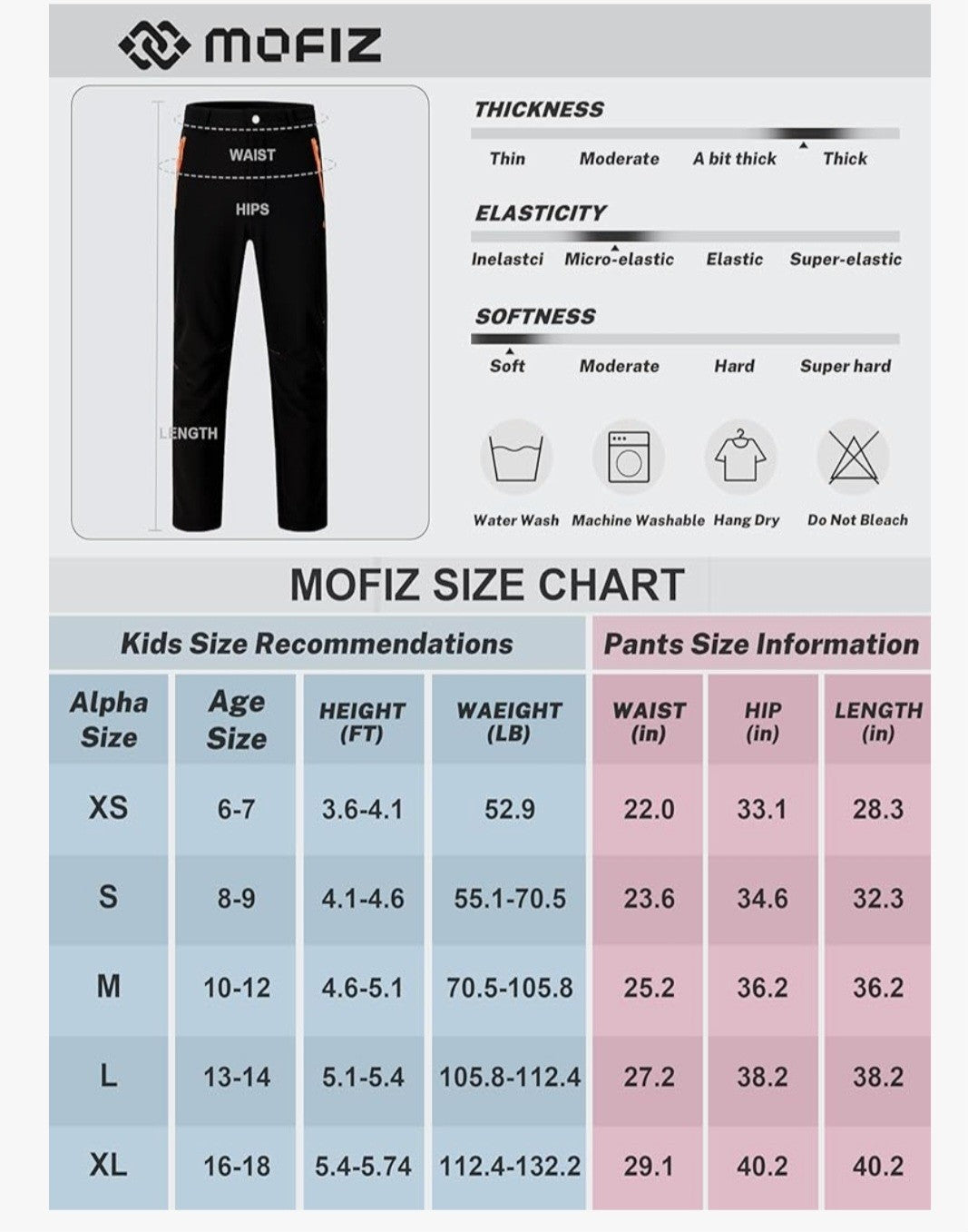 MoFiz Kids Waterproof Snow Ski Pants Boys Patchwork Warm Winter Fleece Lined Hik