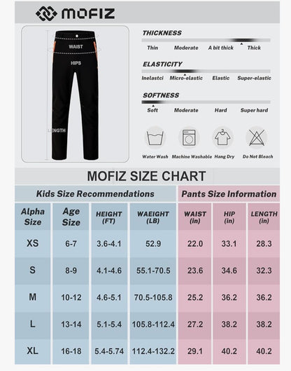 MoFiz Kids Waterproof Snow Ski Pants Boys Patchwork Warm Winter Fleece Lined Hik