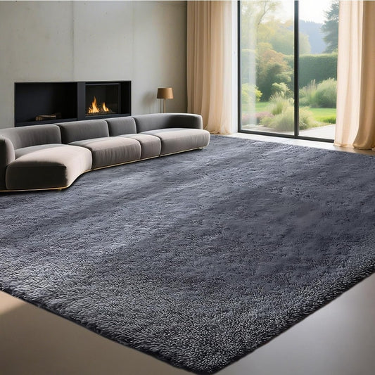 Large Shaggy Rug 200x300cm Deep Grey Living Room Bedroom Area Rug Non-Slip NEW